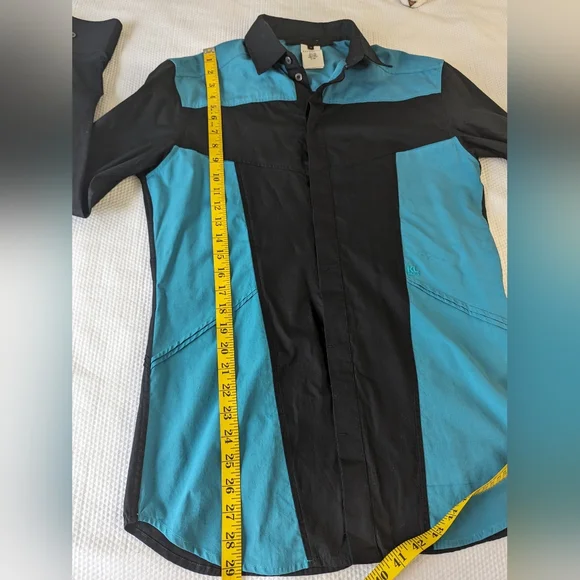 Karl Lagerfeld Long Sleeve Shirt Turquoise Black Made Italy Size 48 Slim Fit. - Picture 5 of 10